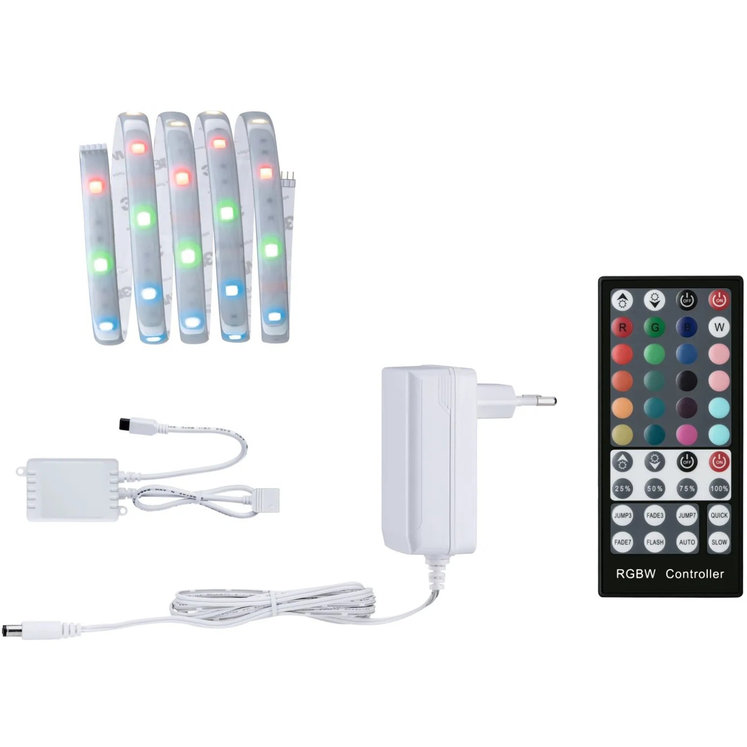 E-shop MaxLED 250 Základná sada RGBW 3000K, IP44, 10W, 230/24V, 24 VA, strieborný, 1,5