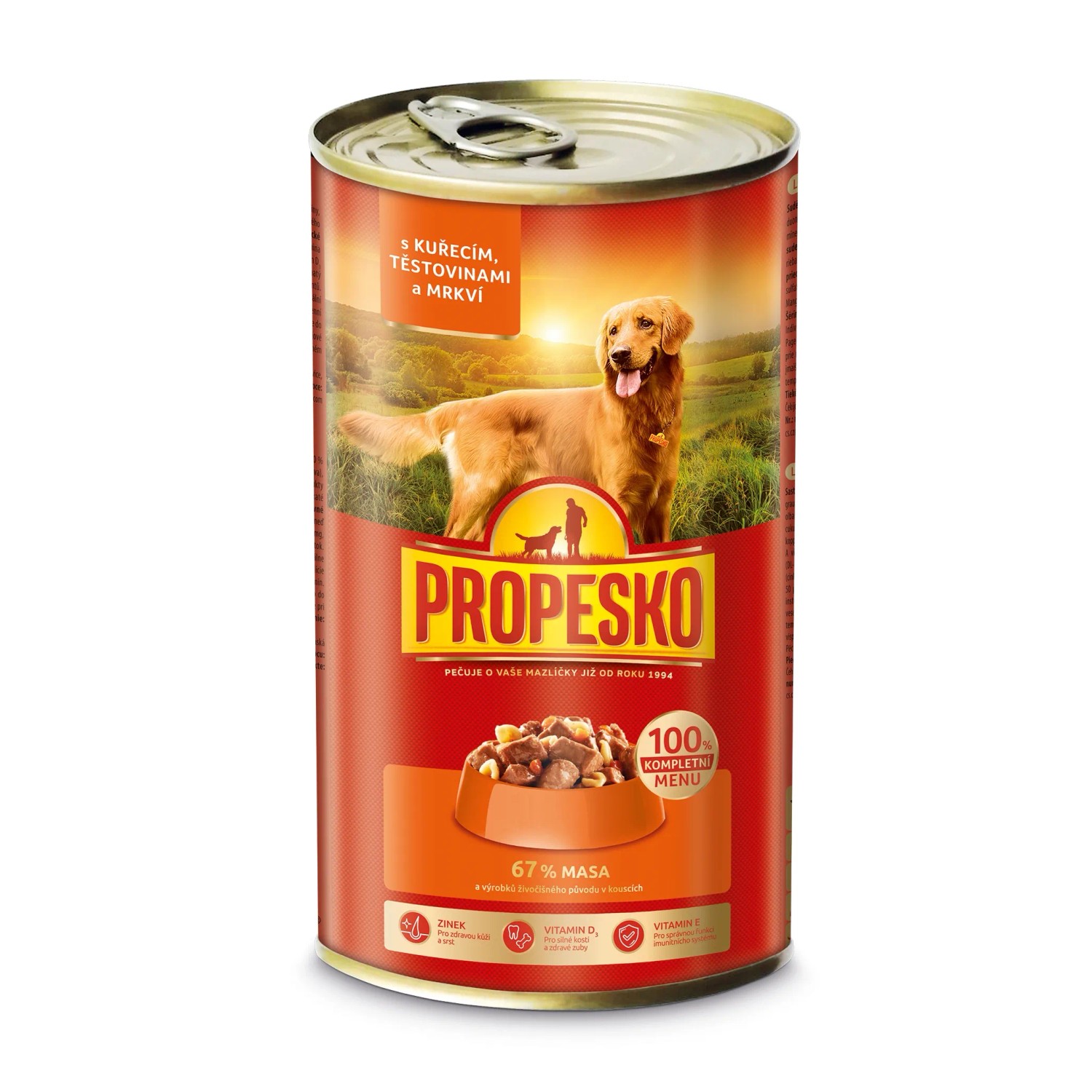 E-shop Propesko Konzerva pre psov kurča, cestoviny a mrkva 1240 g