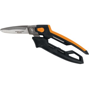 Univerzálne nožnice Fiskars s čepeľami PowerArc, oranžovo-čierne, na tvrdé rezy.
