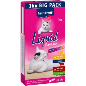 Vitakraft Liquid Snack pre mačky, Big Pack s kuracím a hovädzím mäsom.