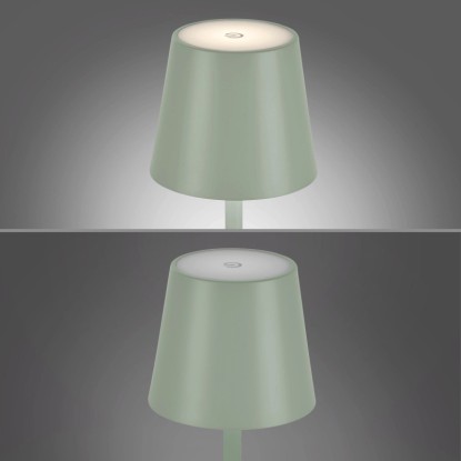 Zelená LED akumulátorová stolná lampa Just Light Euria, výška 37 cm, pre vnútorné aj vonkajšie použitie.