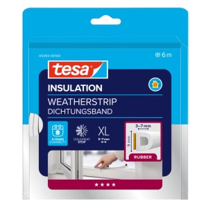 Tesamoll gumové tesnenie D-profil, biele, 6m x 9mm, na okná a dvere. Samolepiaca tesniaca páska pre medzery 3-7mm.