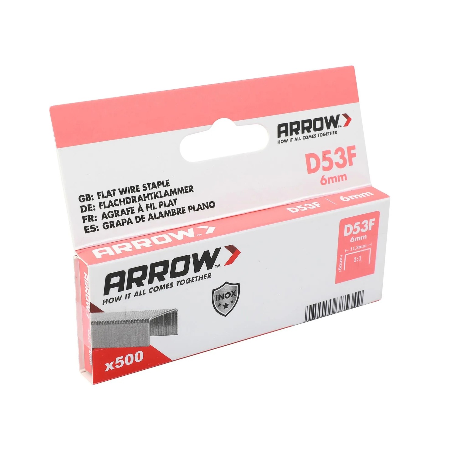 E-shop Arrow Ploché drôtené sponky do sponkovačky D53F V2A, dĺžka 6 mm, 500 ks