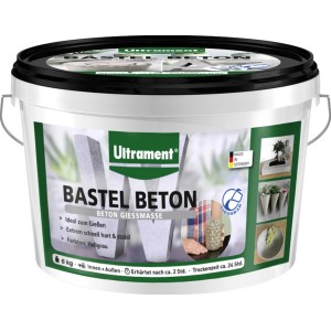 Ultrament Bastel Beton 6 kg vo vedre, svetlosivá liaca hmota pre kreatívne betónové projekty.