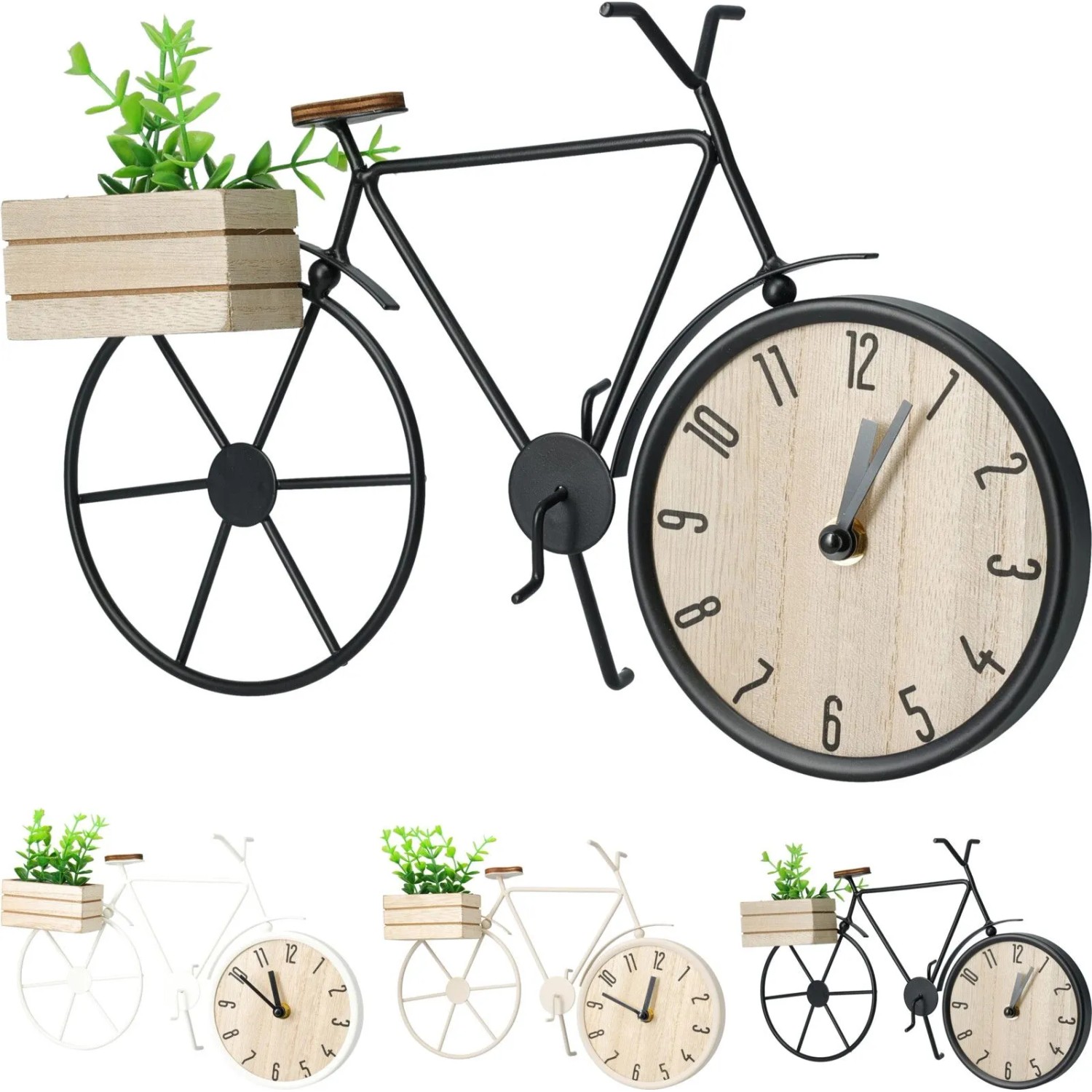 E-shop Koopman Stolové hodiny, bicykel s debničkou s kvetinou, rôzne druhy, 34,2 x 24cm