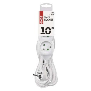 Biela predlžovacia šnúra t.b.t. s 3 zásuvkami a dĺžkou 10 m.