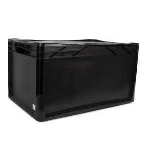 Čierny Eurobox 60x40x32 cm plná stena, úložný box z robustného plastu.