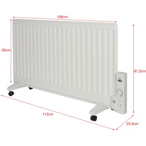 Biely elektrický olejový radiátor El Fuego 1000 W s kolieskami, termostatom a ochranou proti prehriatiu.