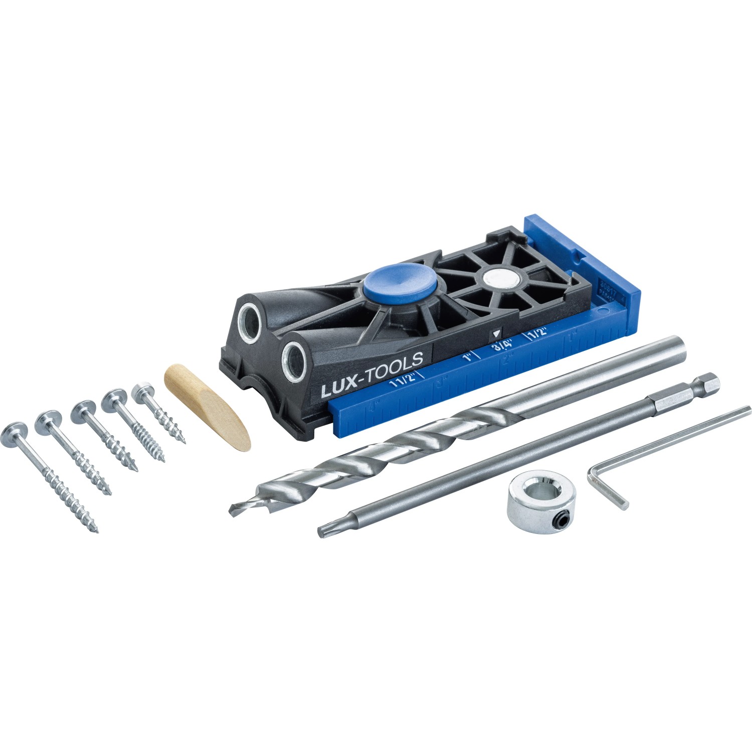 E-shop LUX-TOOLS Vrecková vŕtacia šablóna pre 2 otvory do dreva + vrták