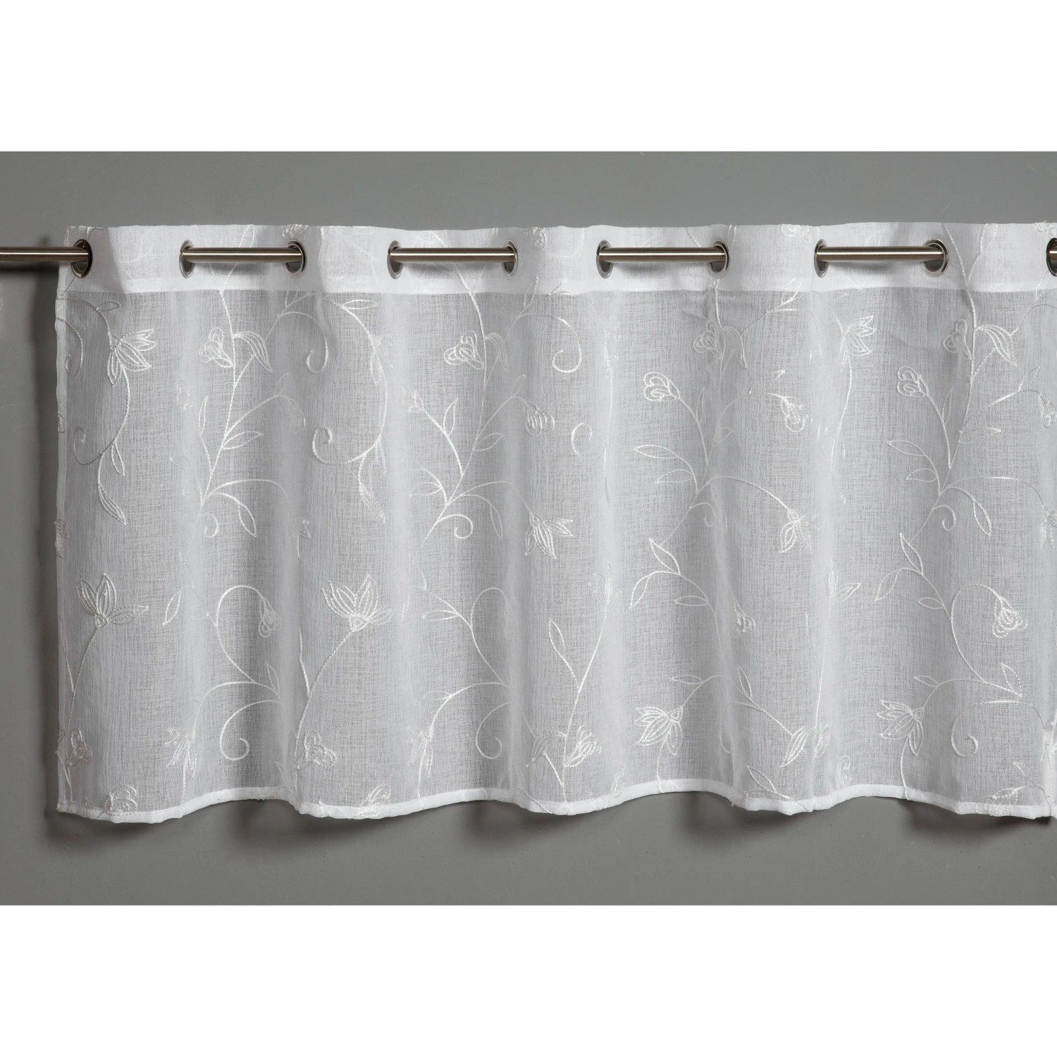 E-shop Bennetti Vitrážová záclona s otvormi, kvetinové úponky, biela 135 x 50 cm