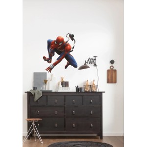 Komar Deco-Sticker: Spider-Man v skoku, modrá dekorácia na stenu do detskej izby.