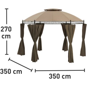 Hnedý altánok Braga, Ø 350 cm, s bočnými panelmi a dvojitou strechou. Ideálny pre záhradu a terasu.
