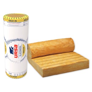 Rolka a doska zo zlatej minerálnej vlny. Izolačný materiál.