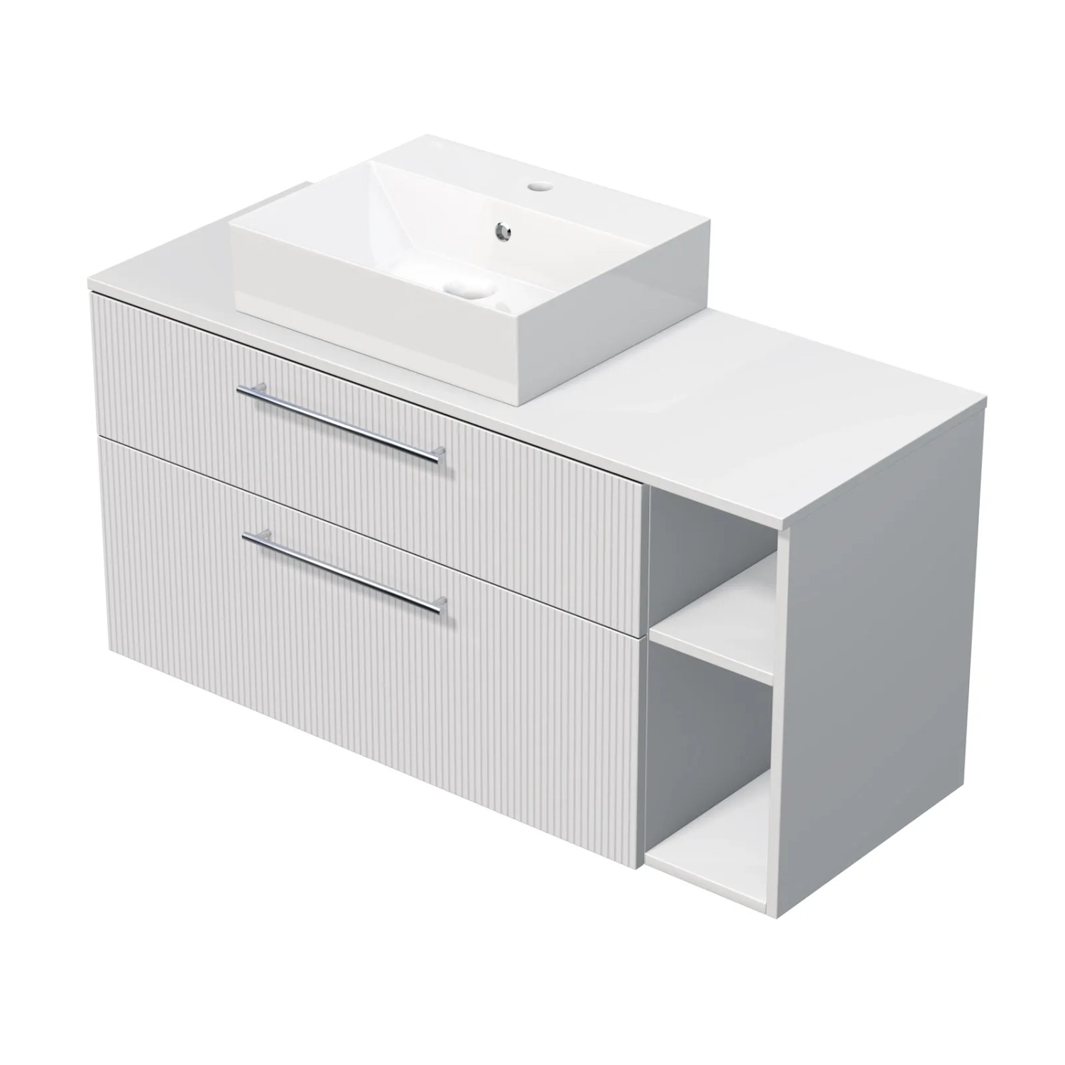 E-shop INTEDOOR Skriňa+umývadlo BEE, úchyt chróm, š.120cm, regál vpravo, biela 3D pruhy