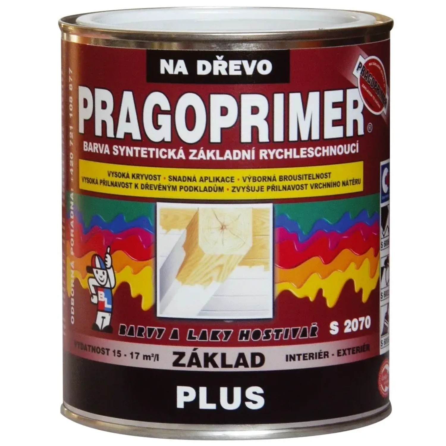 E-shop PRAGOPRIMER Základná farba na drevo ZÁKLAD PLUS S 2070, 0100 biela, 600 ml