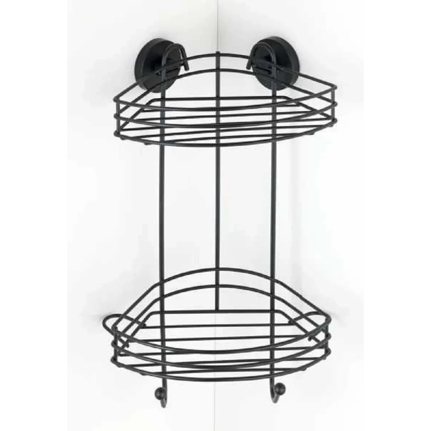 E-shop Wenko Rohová 2-poschodová nástenná polica Vacuum-Loc Bari čierna 24 x 43 x 21 cm