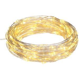 Zrolovaná teplá biela mini LED svetelná reťaz pre vonkajšie použitie s 240 LED.