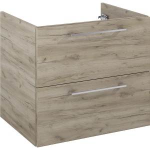 Skrinka pod umývadlo Maximus Stylo, dub Sanremo, šírka 60 cm, s dvoma zásuvkami a striebornými úchytkami.