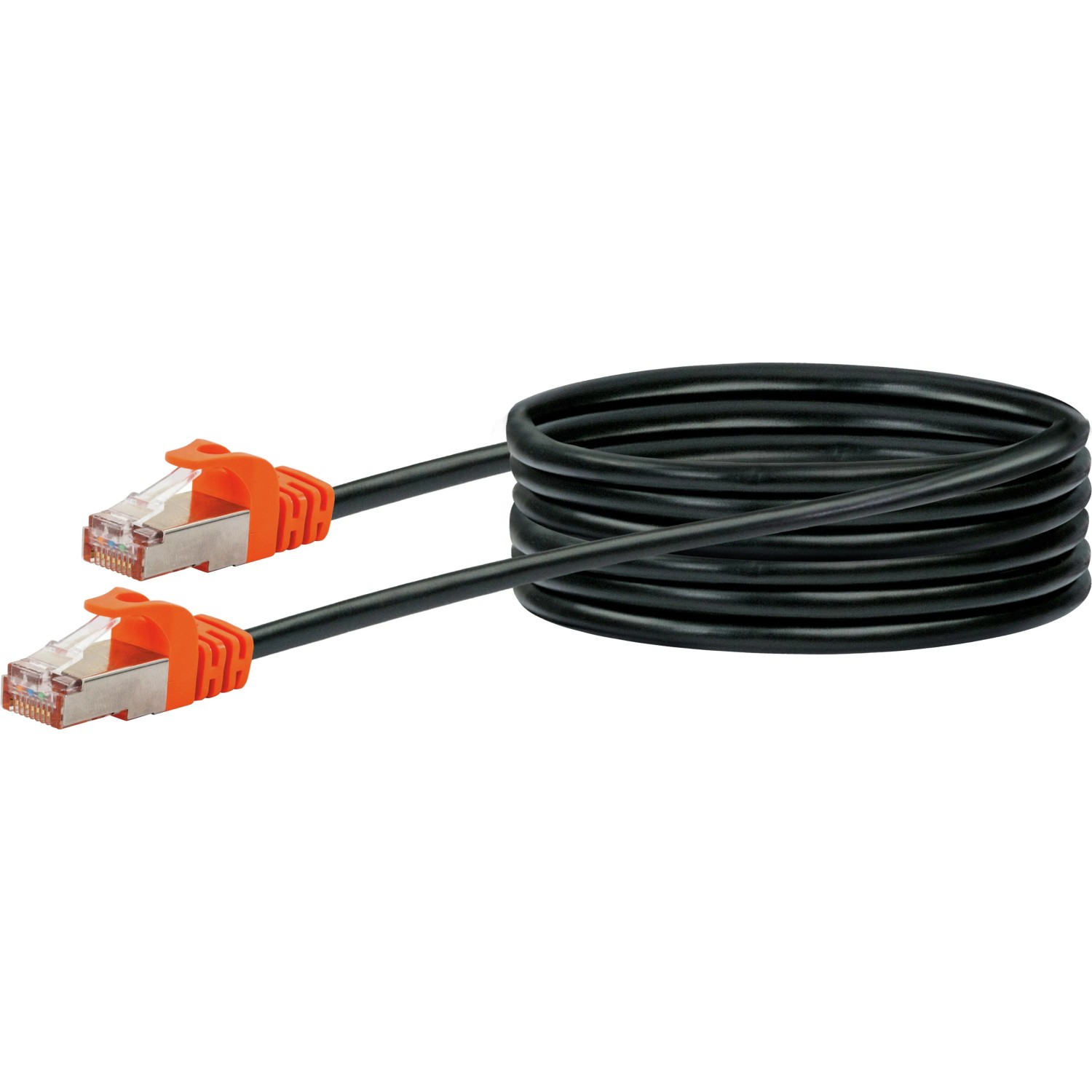 E-shop Schwaiger Sieťový kábel CAT 7 (S/FTP) EJ45, čierna/oranžová, 5 m