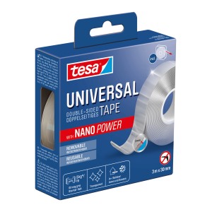 Tesa Universal obojstranná lepiaca páska s Nano-Power, 3 m x 30 mm, na obale.