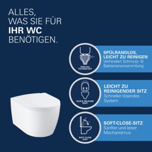Grohe Start Round keramické závesné WC: bezokrajové, so SoftClose sedadlom pre ľahké hygienické čistenie kúpeľne.