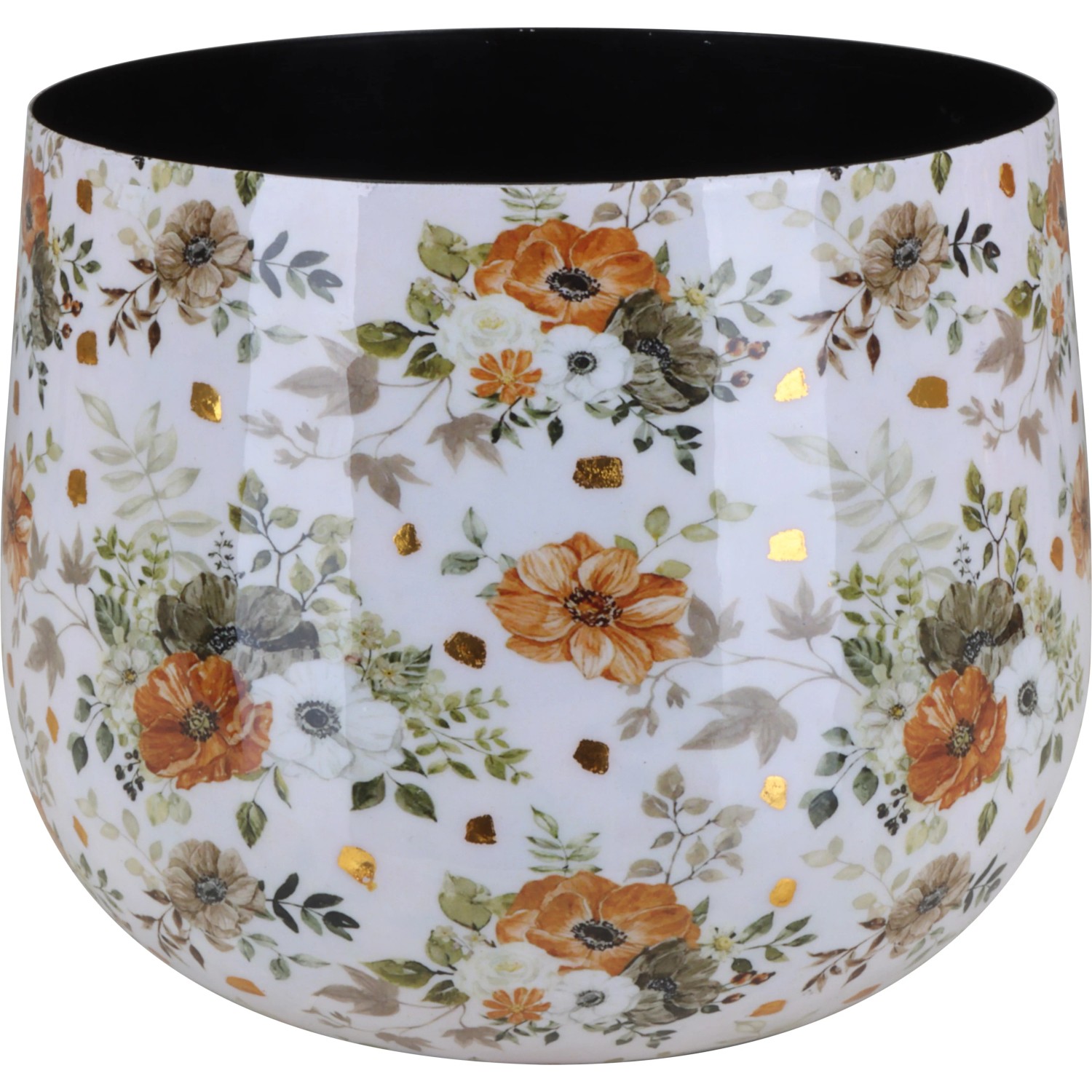 E-shop A.H.G Kvetináč Flora so vzorom kvetín bielozlatý pr. 13 x 9 cm