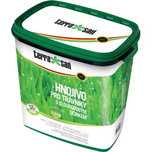 Terra San trávnikové hnojivo s dlhodobým účinkom vo vedre, 7,5 kg.