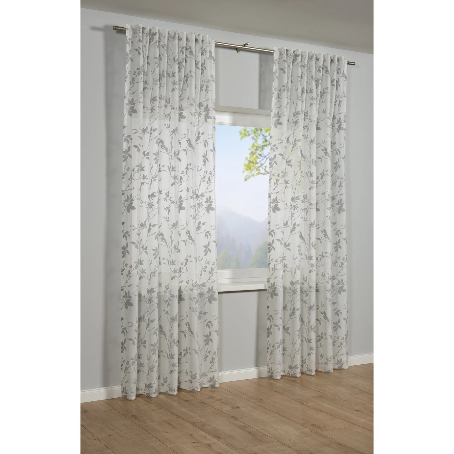 E-shop Bennetti Záves so skrytými pútkami, vetvy, striebornosivá, 245 x 140 cm
