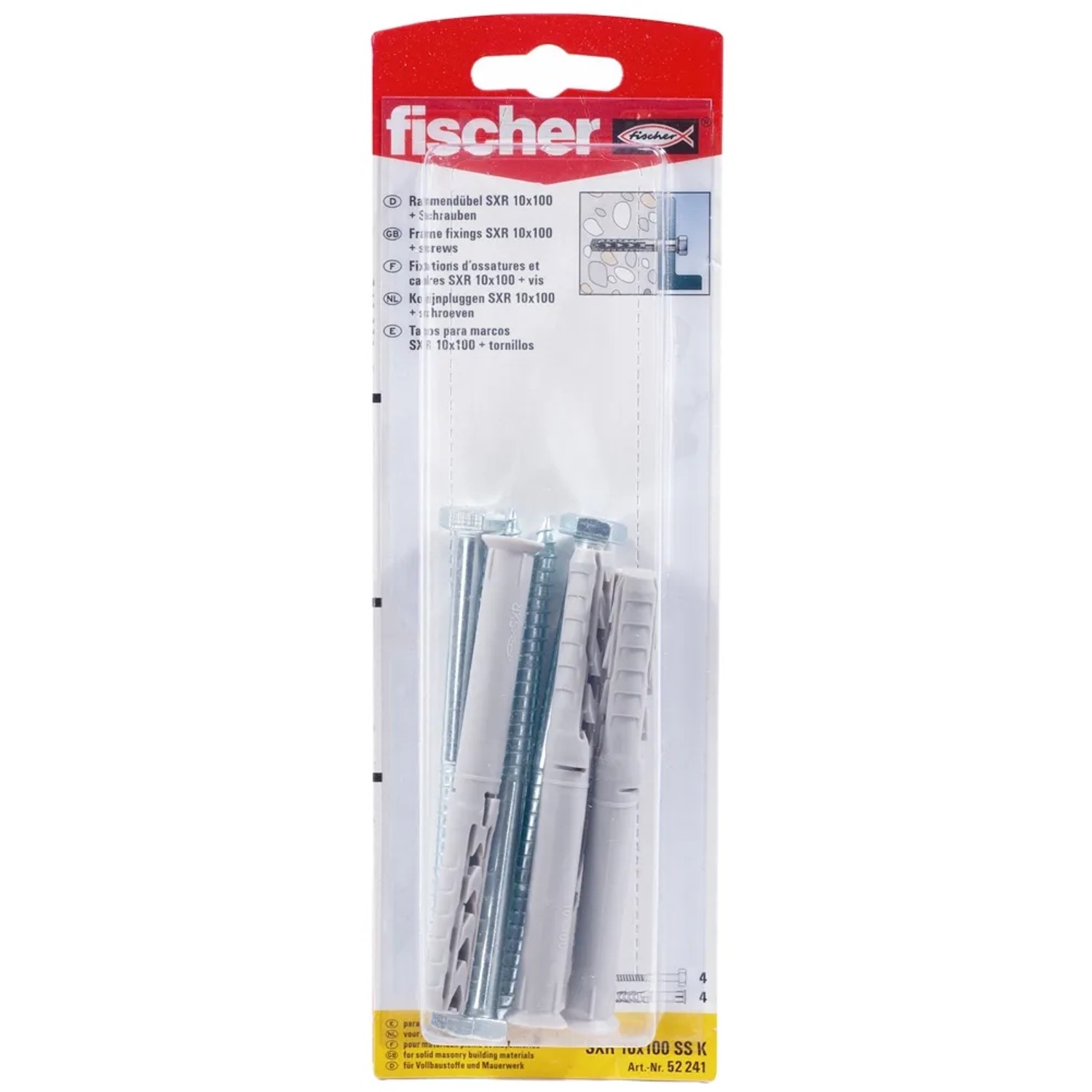 E-shop Fischer Rámová hmoždinka SXR 10 x 100 SS K NV so skrutkami, 4 ks