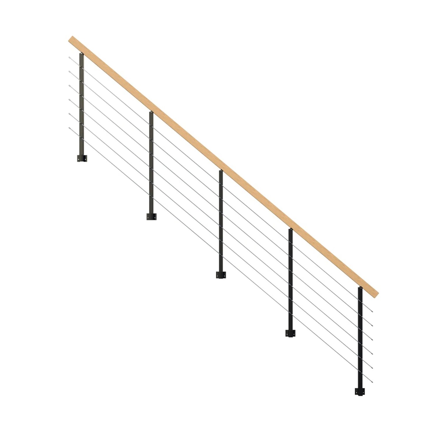 E-shop StarWood Kovové zábradlie Kos s hranatým dubovým madlom/čierna 250 cm