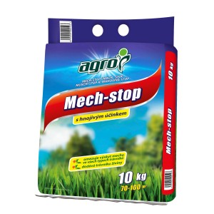 Agro trávnikové hnojivo Mech-Stop s prípravkom na ničenie machu, 10 kg balenie.