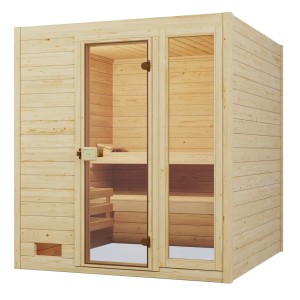 Weka Valida 3 masívna drevená sauna set so sklenenými dverami a oknom, prírodný smrek.