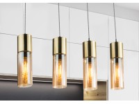 GLOBO Závesné svietidlo ANNIKA, 4x E27, matne zlaté/jantárové, 80 x 9 x 156 cm