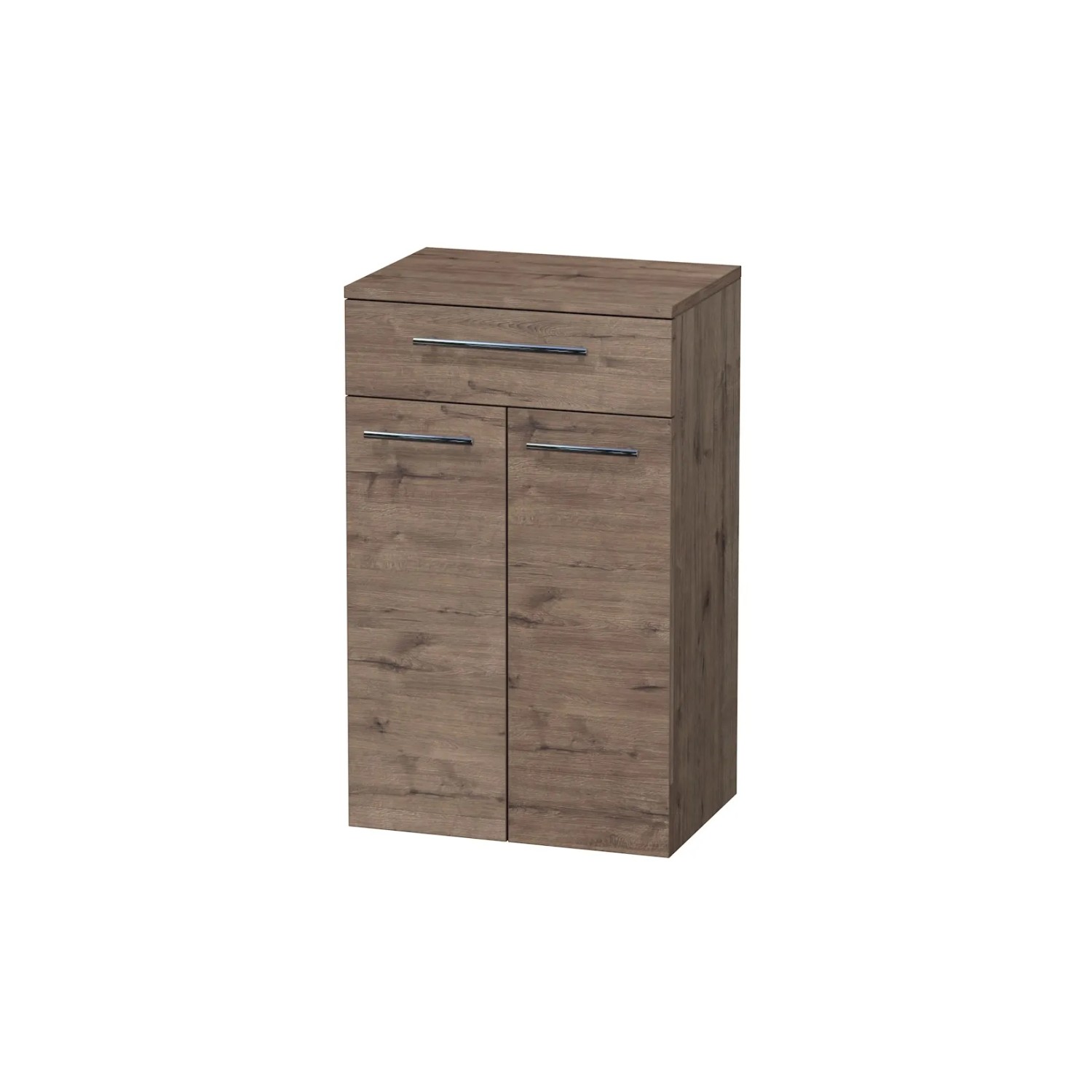 E-shop INTEDOOR Nízka skriňa BEE, úchyt chróm, 1zásuvka, 2dvere, š.50cm, dub Wellington