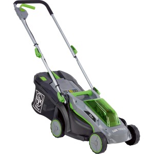 Akumulátorová kosačka LUX-TOOLS 20 V s akumulátorom a nabíjačkou, ideálna pre malé záhrady.