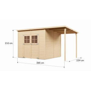 Záhradný domček Bertilo Alster 4 Plus XL z dreva s prístreškom, rozmery 385x239cm