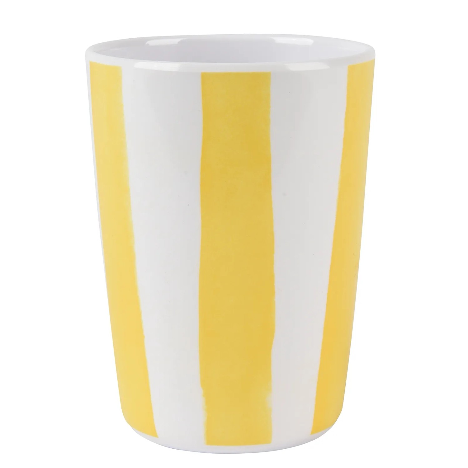 E-shop Kaemingk Hrnček z melamínu pruhovaný žlto-biely pr. 7,8 x 10,5 cm