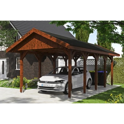 Skan Holz Prístrešok na auto Wallgau orech, čierne šindle, 380 x 750 cm