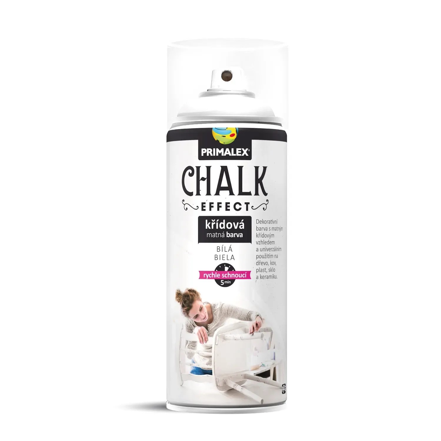 E-shop PRIMALEX Kriedová matná farba v spreji Chalk Effect biela 400 ml