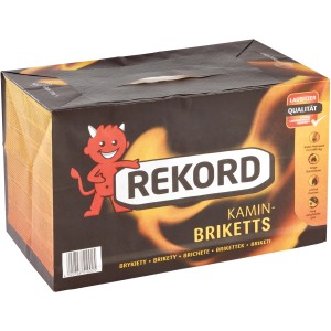 Rekord krbové hnedouhoľné brikety, 10 kg papierové balenie, čisto zabalené s držadlom.