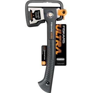 Fiskars Univerzálna sekera U14 Ultra, oranžovo-čierna sekera s puzdrom.