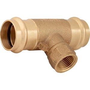 Lisovacia T-kus z červeného bronzu 28 mm s vnútorným závitom (Rp 1/2) pre inštaláciu medených rúrok.