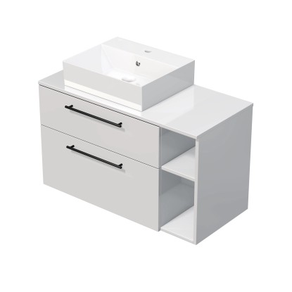 INTEDOOR Kúpeľ.skriňa+umývadlo BEE, úchyt čierny, 100cm, regál vpravo biela lesk