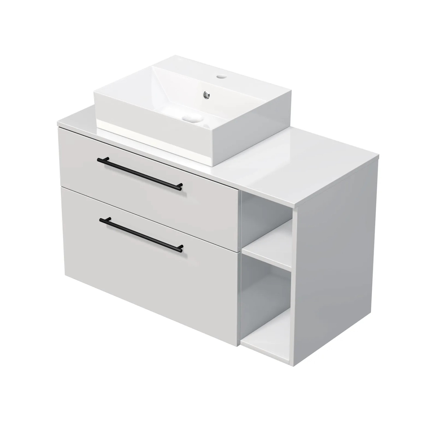 E-shop INTEDOOR Kúpeľ.skriňa+umývadlo BEE, úchyt čierny, 100cm, regál vpravo biela lesk