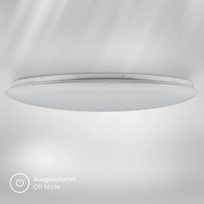 Biele LED stropné svietidlo Brilo s efektom hviezdnej oblohy, Ø 48,5 cm, vypnuté na bielom strope.