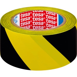 Žlto-čierna výstražná páska t.b.t. Tesa na zabezpečenie stavenísk.