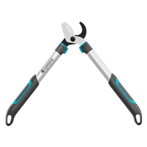 Záhradné nožnice Gardena EasyCut S s obtokovým strihom, hliníkovými pákami a modro-čiernymi rukoväťami.