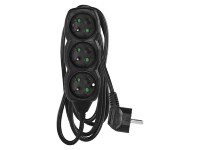Emos Predlžovací kábel čierny, 3 zásuvky, max. 16 A/3680 W, 1,5 m