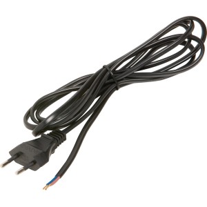 Čierny euro napájací kábel, 2 m, pre elektrospotrebiče a lampy.