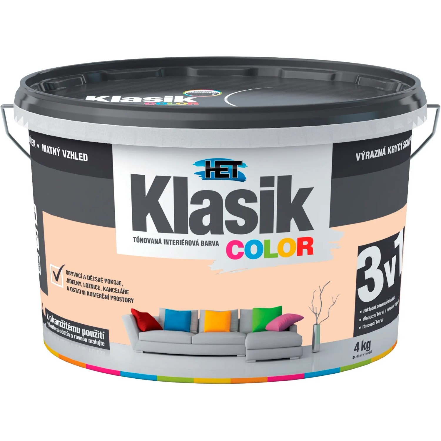 E-shop HET Klasik COLOR Tónovaná interiérová farba KC 0728 oranžová broskyňová, 4 kg